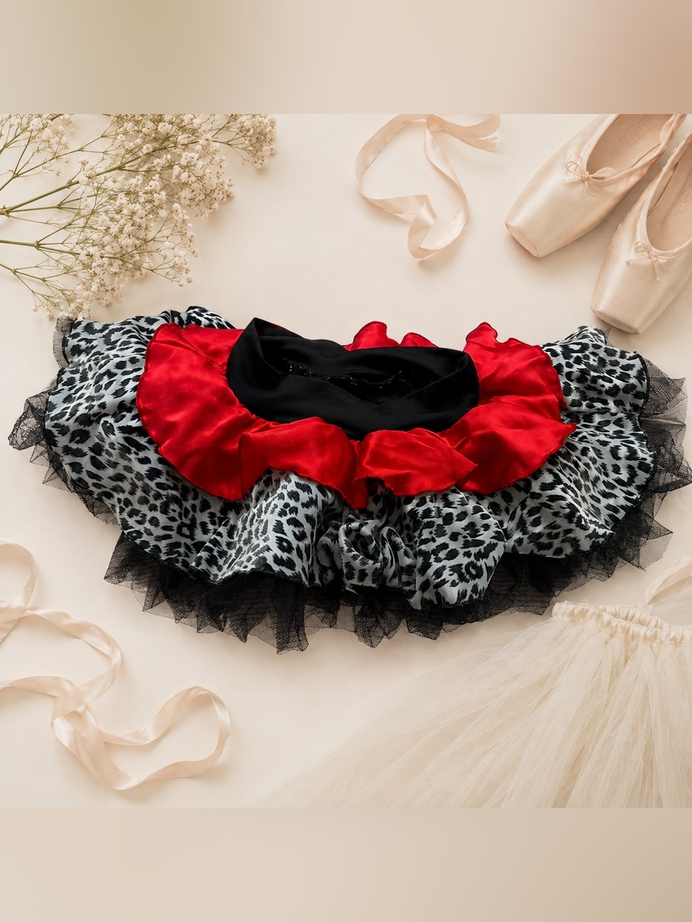 Toddler Girl Red Satin & Black Animal Print Ruffle Tutu